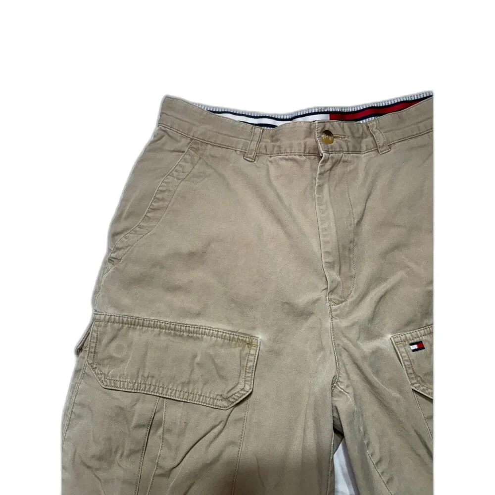 Vintage 90s Tommy Hilfiger Cargo Shorts Khaki Tan Waistband Trim Sz30